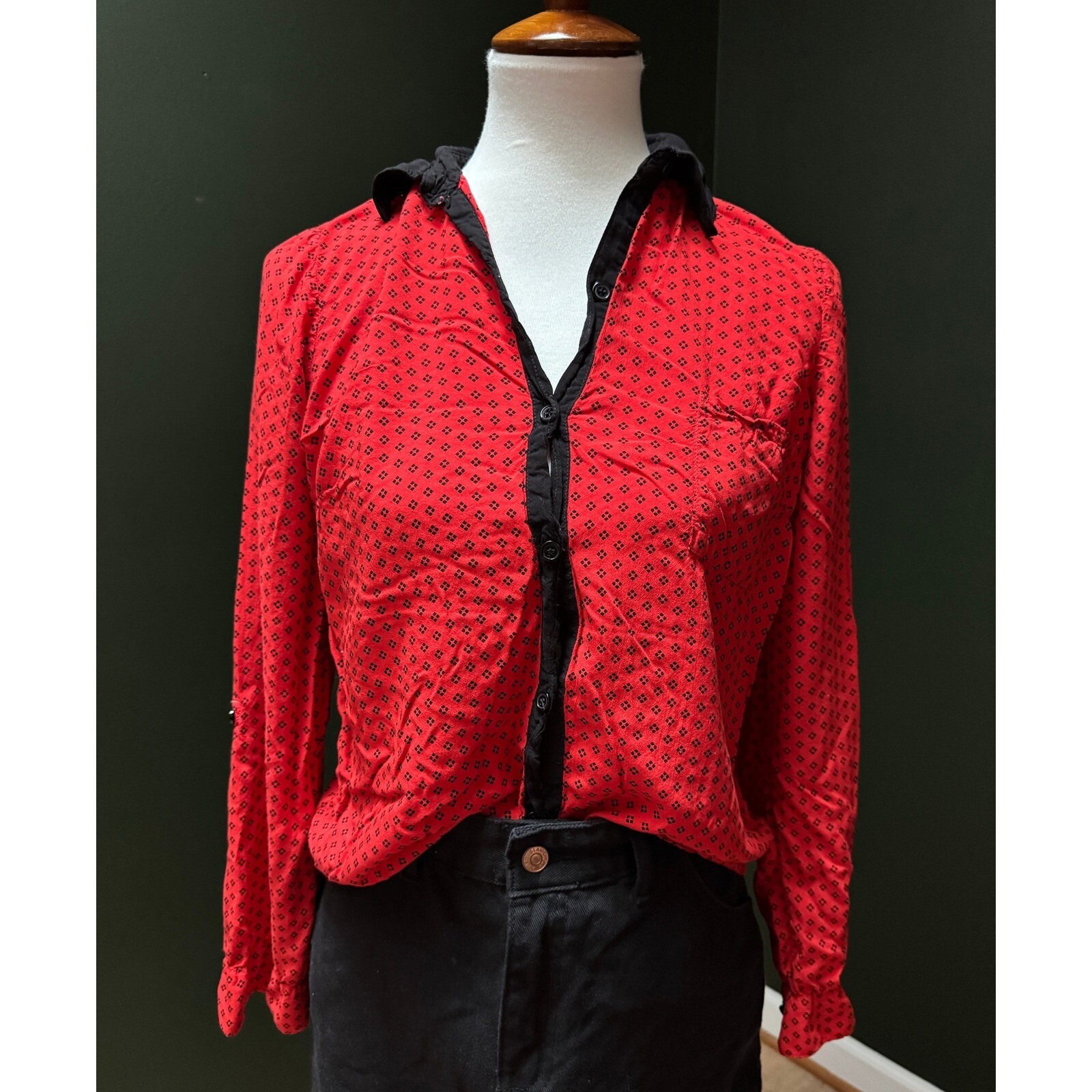Splendid Red Button Down Shirt Long Sleeve Collared Top Women's M